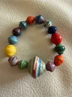 Handcrafted Recycled Paper Bead Boho Bracelet Fair Trade Multi-Color